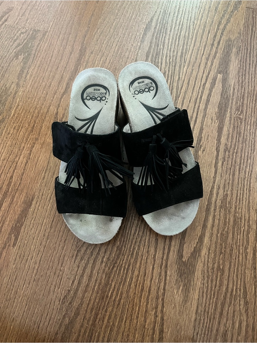 Abeo Uplift black suede and cork wedge Size 6